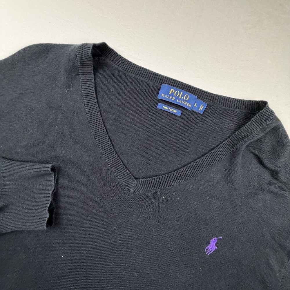 Polo Ralph Lauren Sweater Mens Large V Neck Pullover Purple Pony Pima Cotton‎